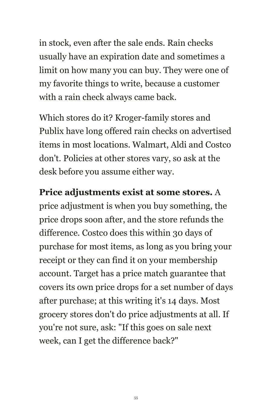 Book page: rain checks and price adjustments